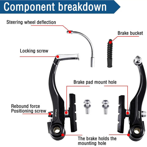 Diagram of All In One Universal V Brake Set With Levers And Cables For Mountain Road And BMX Bikes, showing component breakdown.