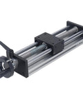 Rock Solid 200mm Stroke Manual Ball Screw Linear Actuator with rail guide, handwheel, and M5 mounting holes