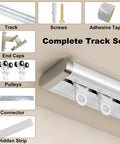 Ultra Thin Aluminum Ceiling Curtain Track System For Inward Opening Windows, Quiet, Low Profile Drape Rail With Self Adhesive Sliding Rail Set, 3.3 Ft, Minimal Light Leakage, Easy Install, Sleek Modern Window Treatment; complete track set