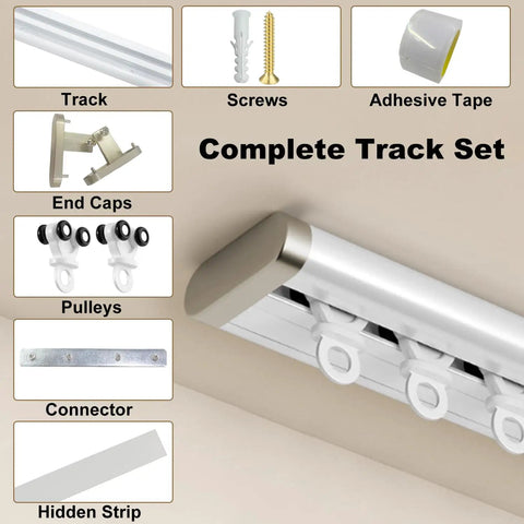 Ultra Thin Aluminum Ceiling Curtain Track System For Inward Opening Windows, Quiet, Low Profile Drape Rail With Self Adhesive Sliding Rail Set, 3.3 Ft, Minimal Light Leakage, Easy Install, Sleek Modern Window Treatment; complete track set