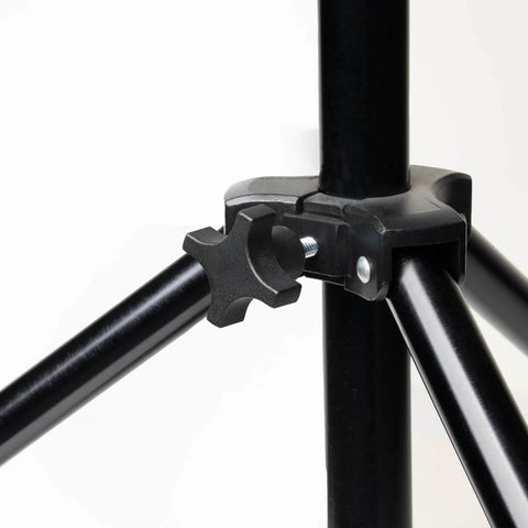 Close-up of Ten Pack 5/16-18 Four-Arm Knobs With 1 Inch Threaded Studs for tool-free secure positioning on a metal stand base.