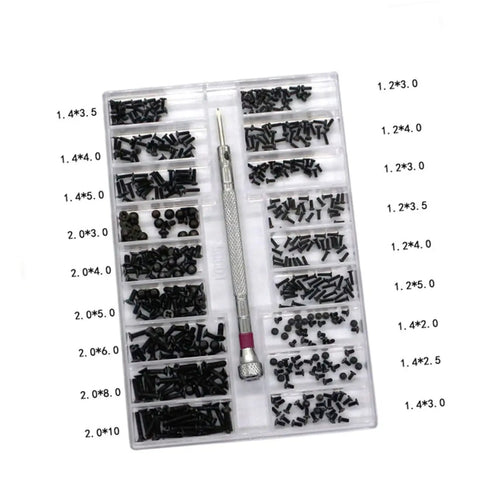 18 Piece Miniature Screw Set With Flat Countersunk Head Micro Screws For Glasses, Watches, And DIY Projects In A Clear Storage Box