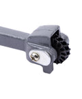 Close-up of Top Notch Heat Treated Carbon Steel Bench Grinding Wheel Dresser 10 1/2 Inch gray tool with scraper wheel.