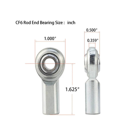 3/8 Inch Rod End Bearing Heim Joint Set Right Hand Female Thread 3/8 x 3/8-24 With Jam Nuts Two Pack Built From Forged 45 Steel 11 Degree Misalignment 38.37 kN Static Load Durable Heavy Duty For Off Road Racing And DIY Linkage, dimensioned side view
