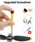 Hand holding screwdriver near 32 Pcs Propeller Blades For Mini 4K Mini 2 Mini 2 SE And Mini SE Replacement Low Noise Quick Release