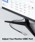 Straight Up Go Fast USB C Extension Cable 6.6 Feet Long connected to a monitor for enhanced connectivity and data sync.
