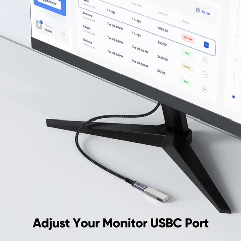 Straight Up Go Fast USB C Extension Cable 6.6 Feet Long connected to a monitor for enhanced connectivity and data sync.