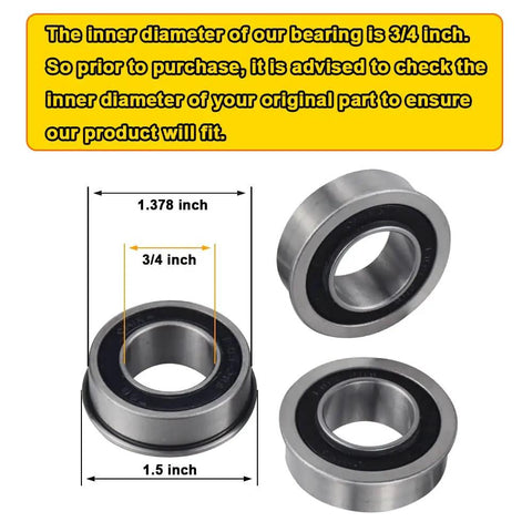 Front Wheel Bushing To Bearing Conversion Kit For Lawn Mower Models L100 L105 L108 L110 L120 L130 With Sealed Flanged Hub Bearings, 3/4 in ID, 1.5 in OD