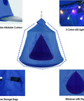 X Shaped Hanging Tree Tent With Swing Chair And Canopy, Steel Frame Hammock Stand For Indoor And Outdoor Use, Blue features