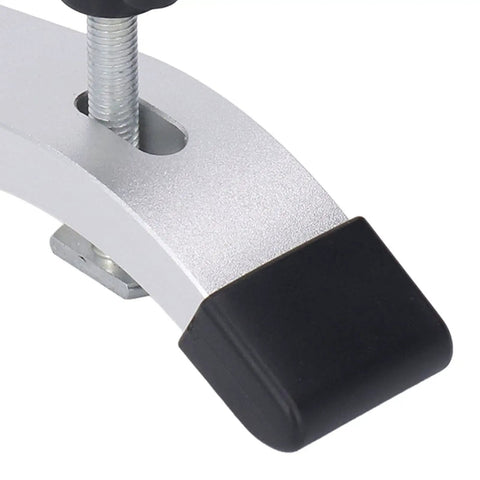 Close-up of Heavy Duty T Track Hold Down Clamps Made Of Aluminum for woodworking jigs with M8 thread and 160mm grip.