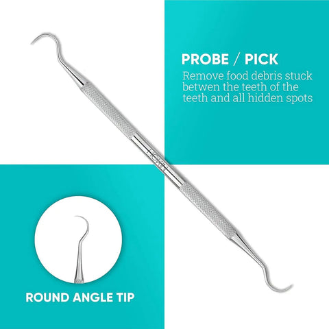 Pro Grade Plaque Remover Teeth Cleaning Tools 4 Piece Stainless Steel Dental Care Kit probe pick tool with round tip