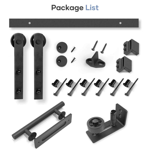 8 Ft Sliding Barn Door Hardware Kit With Straight Pulley Track For A Smooth Glide Like Butter And Quiet Operation, For 40 To 48 Inch Single Doors, Aluminum Frame, Black Powder Coat, Ball Bearing Rollers, Easy Install components