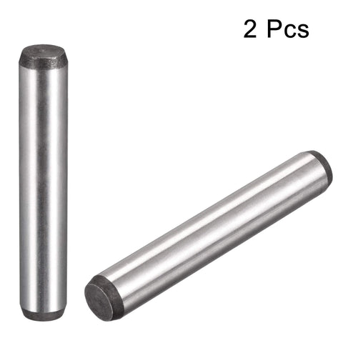 Image showing two Three Eighths Inch Dowel Pins Two Inches Long Heat Treated Alloy Steel Built To Last With Extra Hardness Bright Finish
