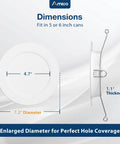 Dimensions of Premium Recessed Lighting Fits 5 Or 6 Inch Cans Flat Led Can Lights, 7.2 inch diameter, 1.1 inch thickness.