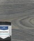 Heritage Gray Reactive Wood Stain Gallon on wood background, ideal for a weathered look with tannin activated depth.