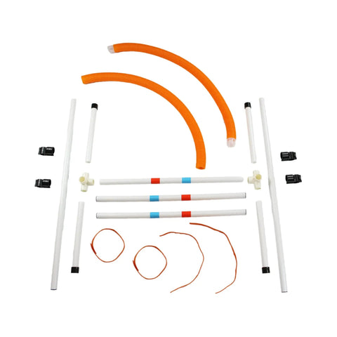 Components of Adjustable Dog Agility Hoop Jump Set with 22 Inch Circle Hoop and Height Adjustable Frame for Backyard Training