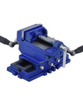 Heavy Duty 4 Inch Cast Iron Bench Vise With Precision Flat Tongs And Two-Way Movement Platform For Serious DIY Folks And Pro Shop Grind That Never Fails, blue color.