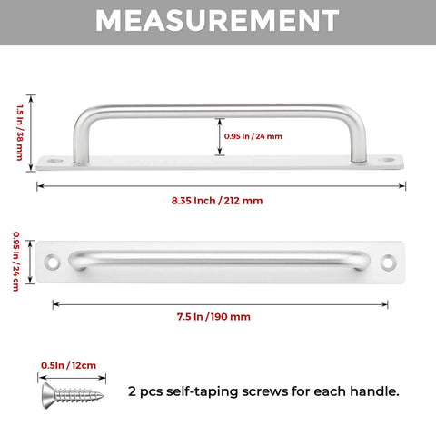 8 Pack Barn Door Handles for closets and sliding doors seven and a half inch center to center silver zinc alloy cabinet pulls