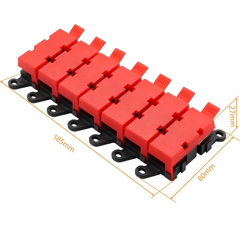 Heavy Duty Badass Six Way Midi Fuse Block And One In Six Out Power Distribution Module Two Hundred Amps, red fuse panel 185mm x 80mm.