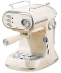Front view of Built In Burr Grinder Espresso Machine With Quiet Operation And Smart Tamping Station For Fresh Ground Coffee Every Time Vintage Style Coffee Maker For Home Barista Vibes in cream color