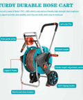 Heavy Duty Mobile Garden Hose Reel Cart With Rock Solid Non Slip Tires And Extendable Grip Means No Sweat Outdoor Watering with adjustable handle.
