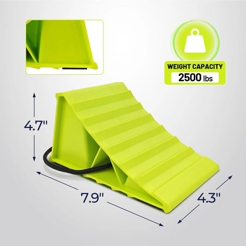No Hassle 4 Pack Wheel Chocks For Travel Trailers And Campers Dual Wheel Stopper Set With Non Slip Base Heavy Duty Green