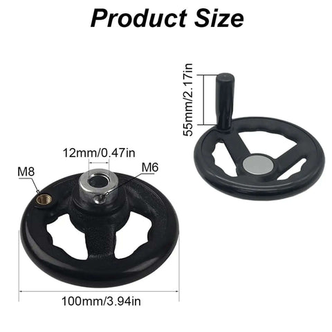 Polyamide Machine Tool Hand Wheel With Anti Slip Face For Oil Rich Or Humid Environments, shown with size dimensions