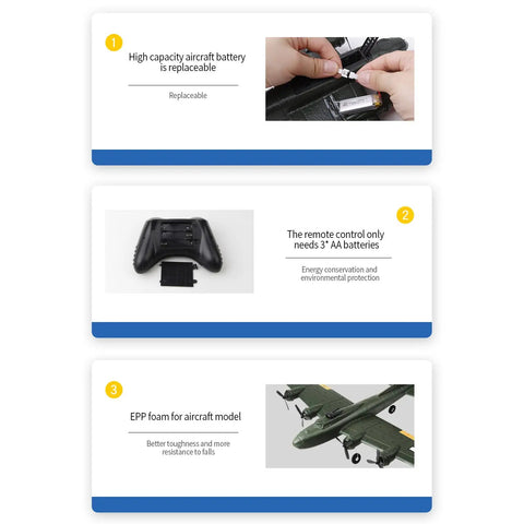 B-17 Bomber RC Airplane Dope 2 Channel Foam Glider battery replacement and remote control, lightweight EPP material details