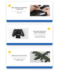 Details of B-17 RC Plane Beginner Friendly Ready To Fly EPP Foam Glider With 2 Channel 2.4GHz Remote showing battery, remote, and foam material.