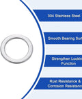 Hecka Durable M8 Flat Washers Set Of Twenty Thickened 304 Stainless Steel Spacers With Burr Free Edges, close-up view of single washer.