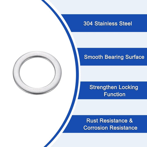 Hecka Durable M8 Flat Washers Set Of Twenty Thickened 304 Stainless Steel Spacers With Burr Free Edges, close-up view of single washer.