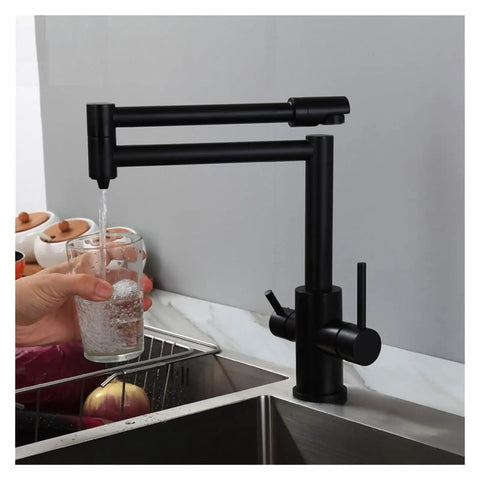 GAZOGJ Faucet, Brass Brushed Kitchen Folding Faucet with Pure Water Cold Hot Kitchen Modern Drinking Water 3 Way Filtered Faucet Mixer,Brushed with Hose-D, pouring water into a glass.