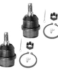 Close-up of two ball joints and components from Six Piece Front Wheel Bearing Hubs Kit With Two Front Hubs And Four Upper And Lower Ball Joints For 2005-2010 Jeep Grand Cherokee And 2006-2010 Commander Replacement Front Left And Right Hubs To Beef Up Your Jeep 5 Bolt ABS Sensor Ready