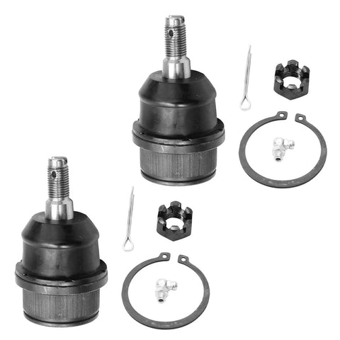 Close-up of two ball joints and components from Six Piece Front Wheel Bearing Hubs Kit With Two Front Hubs And Four Upper And Lower Ball Joints For 2005-2010 Jeep Grand Cherokee And 2006-2010 Commander Replacement Front Left And Right Hubs To Beef Up Your Jeep 5 Bolt ABS Sensor Ready