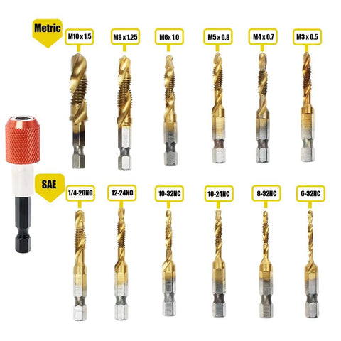 AUTOTOOLHOME Titanium 13pc drill and tap bit set, SAE and metric sizes