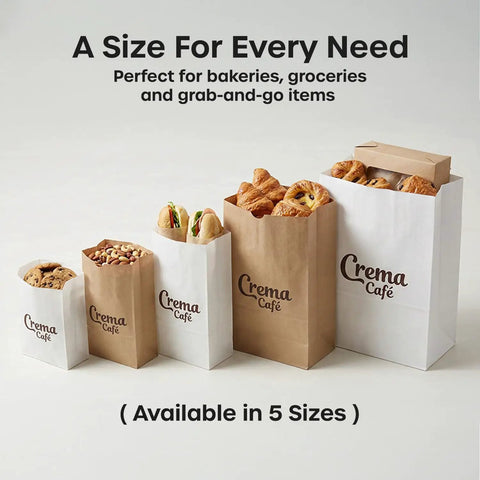 Custom Kraft SOS Bags With No Handles, 12 Pound Capacity, 100 Count, Full Color Printing For Branding, great for grab-and-go items