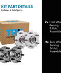 Front And Rear Wheel Bearing And Hub Assembly Set Four Piece Kit With Two Front Hubs And Two Rear Hubs For 2013 2018 Toyota RAV4 FWD
