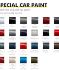 Color chart showing different car paint shades including Summit White, Black, Silver, Red, Gray, Blue, and Brown for accurate matching.