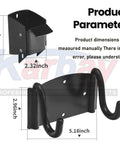 Heavy Duty Wheelbarrow Storage Hook With Silicone Pads, 90 Lb Capacity, Fits Most Wheelbarrows, dimensions shown, black metal