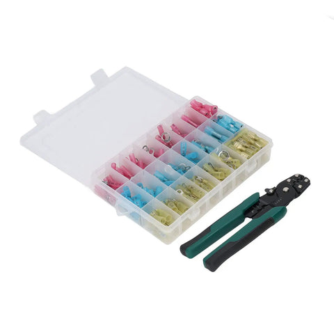 Heavy Duty Insulated Ferrule Crimping Tool Kit With 200 Heat Shrink Wire Connectors For Awg 22 To 10 Seamless Copper Design That Slaps Tight And Keeps Your Gear Running Smooth Without Downtime. with case and crimper