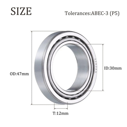 Beefy Heavy Duty Tapered Roller Bearing Cone And Cup Set 30mm Bore, 47mm OD, 12mm Thick Chrome Steel ABEC-5 High Load Capacity