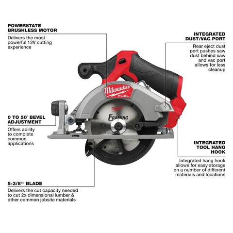 M12 Fuel 5-3/8 Inch Circular Saw Cordless With Brushless Powerstate Motor And REDLINK Plus features