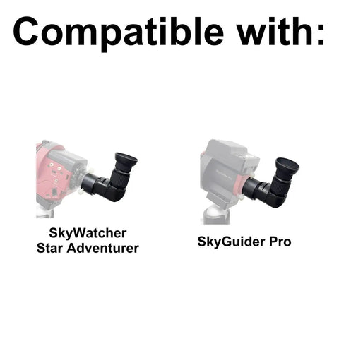 Rock Solid Right Angle Viewfinder With Metal Adapter For Polar Scope displayed on SkyWatcher Star Adventurer and SkyGuider Pro