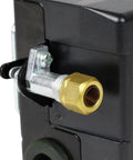 Heavy Duty Air Compressor Pressure Switch 95-125 PSI Single Port 26A Replacement with Quarter Inch Compression Unloader Valve close-up