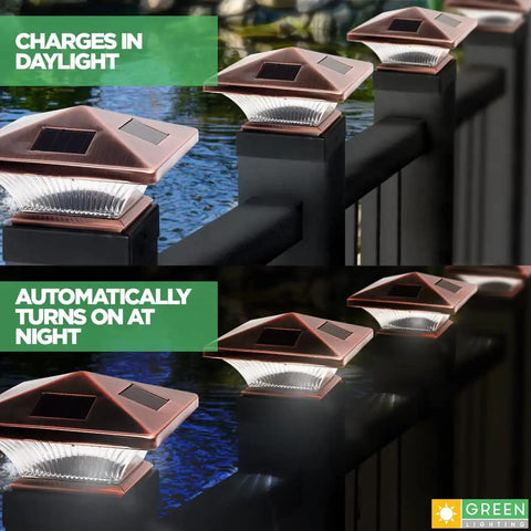 8 Pack Siena Solar Post Cap Deck Lights For 4x4 Wood Posts And 4x4 Or 5x5 PVC Vinyl Posts Bronze Finish Solar Powered Outdoor Lighting