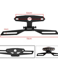 Ride Ready Foldable Aluminum Plate Holder For Motorcycle With Rear Light Bracket Universal Mount Easy Install Direct Replacement For Damaged Plate Sleek Low Profile Plate Mounting Accessory showing dimensions