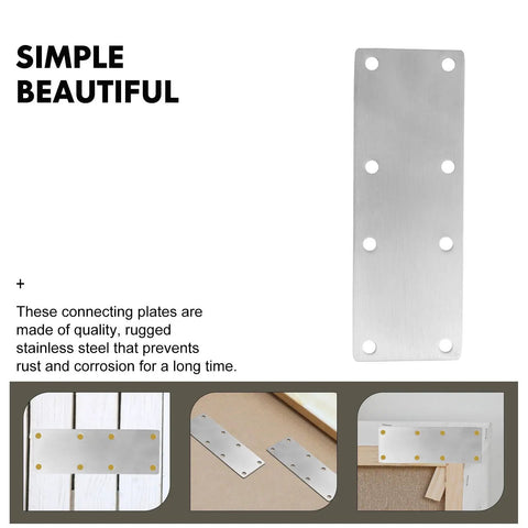 4 Pack Stainless Steel Mending Bracket Plates For Furniture Joints And Shelf Support showing one flat repair plate