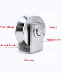 Stainless Steel Heavy Duty Wire Rope Pulley Block for Sliding Gates with V Groove Wheel and labeled components