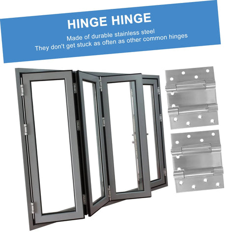 Installed view of HOMSFOU 1-pair double-opening self-closing door hinges on gray metal doors with metal mounting plates