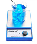 Stainless Steel Magnetic Stirrer With 316 Top Plate, No Heating, 3000ml Max Capacity, Stepless Speed Control in use with blue liquid.